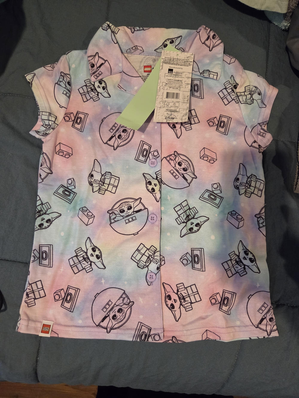 Star Wars Girls' Baby Yoda Pastel Button-Down Shirt &shorts Pajama Set 6/6X NWT